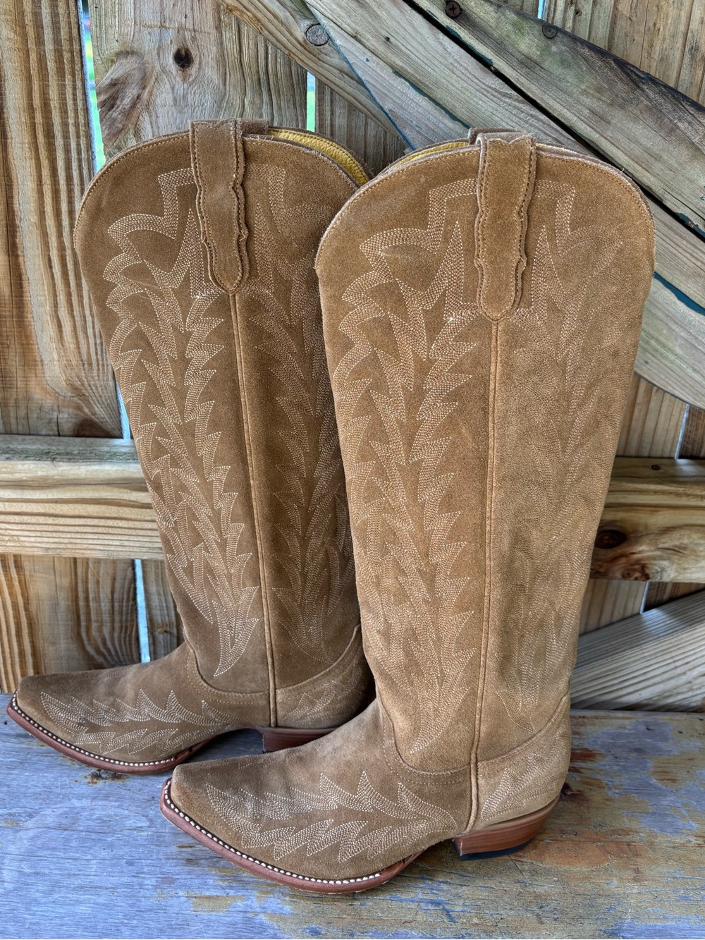 JRC & Sons Bootmakers Nancy Sand Suede Snip Toe Tall Western Boots Size 7B - Picture 16 of 16